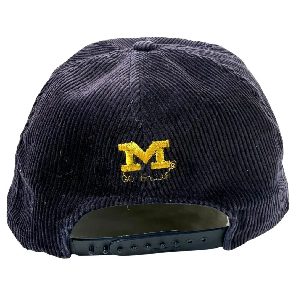 Vintage University Of Michigan Wolverines Corduroy Hat SnapBack Embroidered Blue - Picture 3 of 12